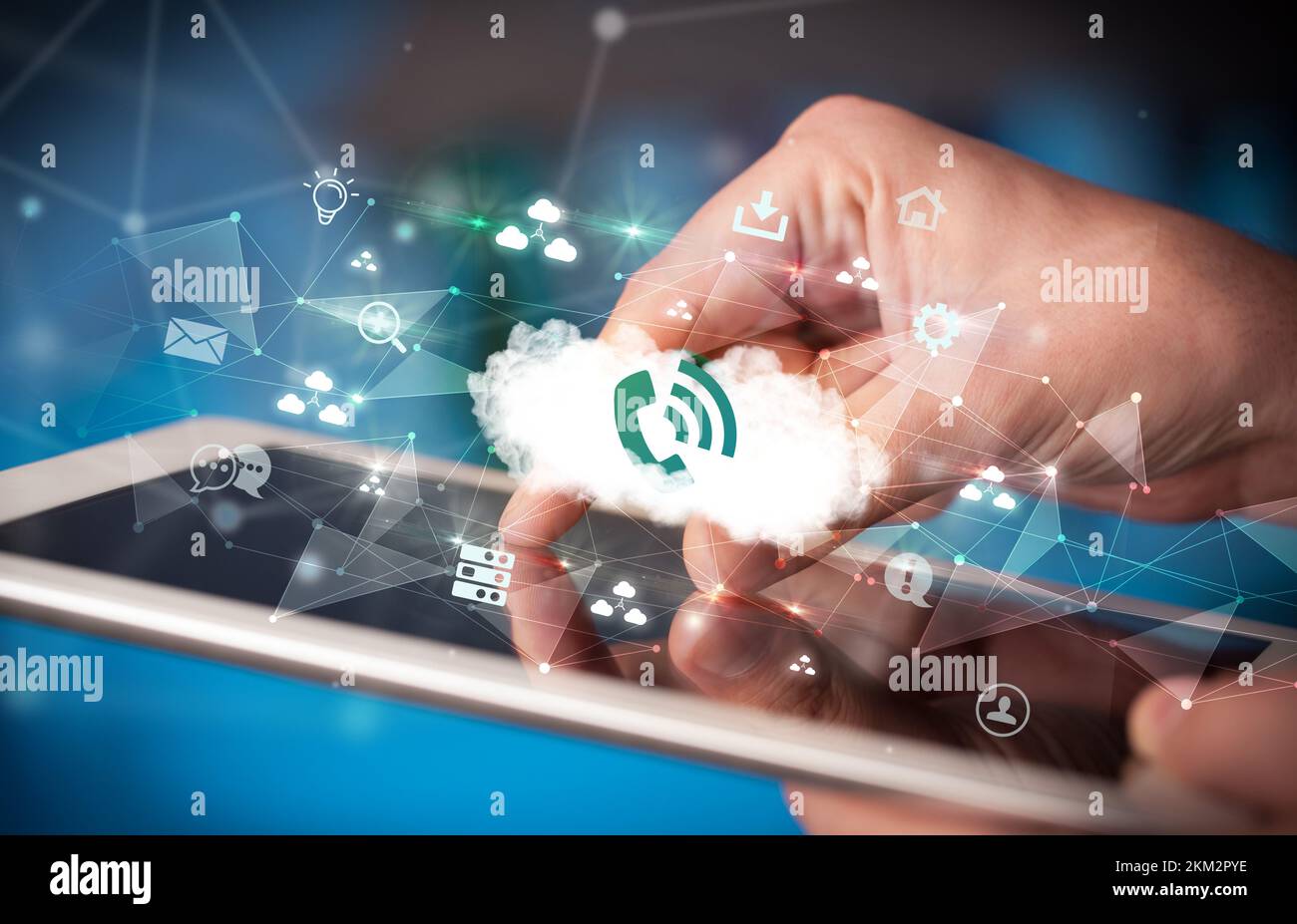 Close-up of a touchscreen with technology icons Stock Photo - Alamy