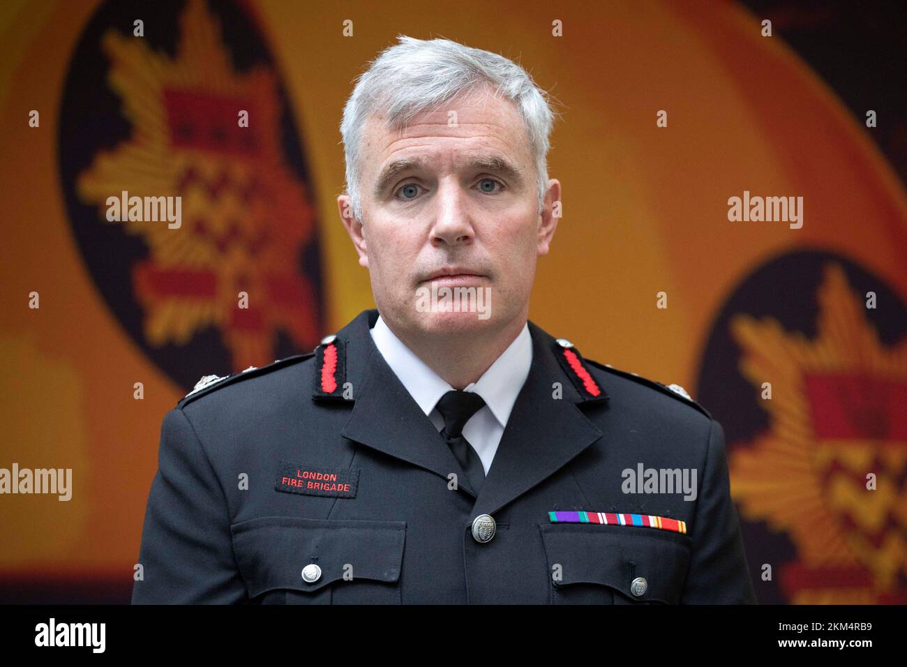 London Fire Brigade's commissioner Andy Roe speaks to journalists at London Fire Brigade (LFB) headquarters in Southwark, south London, after a briefing on LFB's independent culture review undertaken by Nazir Afzal. Picture date: Saturday November 26, 2022. Stock Photo