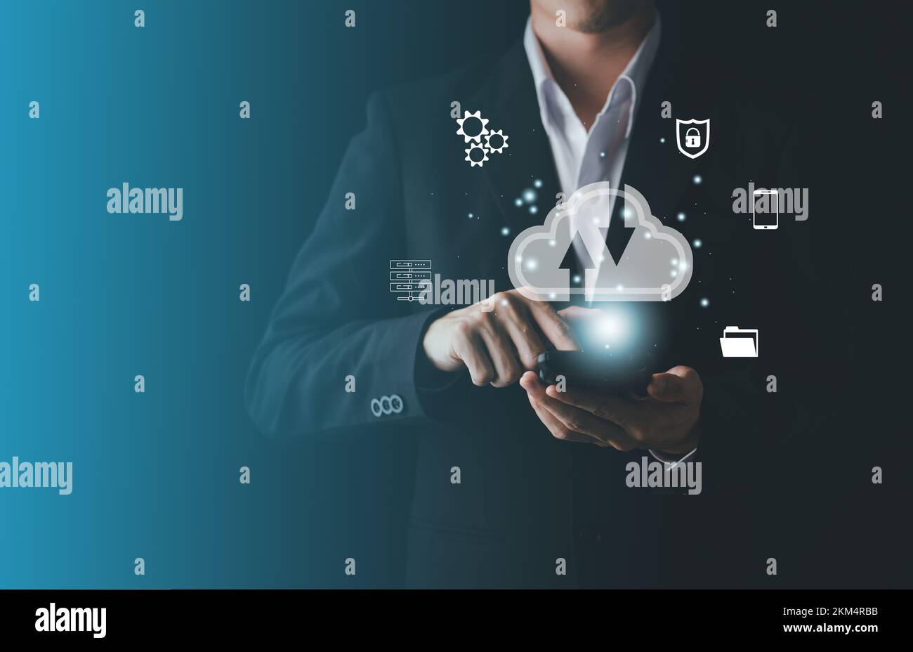 Cloud computing technology concept with businessman. Big data analytics ...
