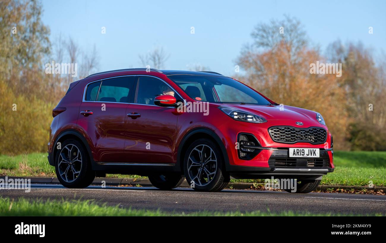 2019 red diesel engine Kia Sportage car Stock Photo Alamy