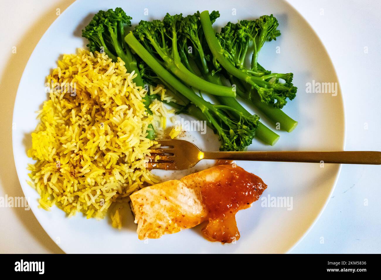 Grilled salmon, rice, and broccoli Stock Photo Alamy