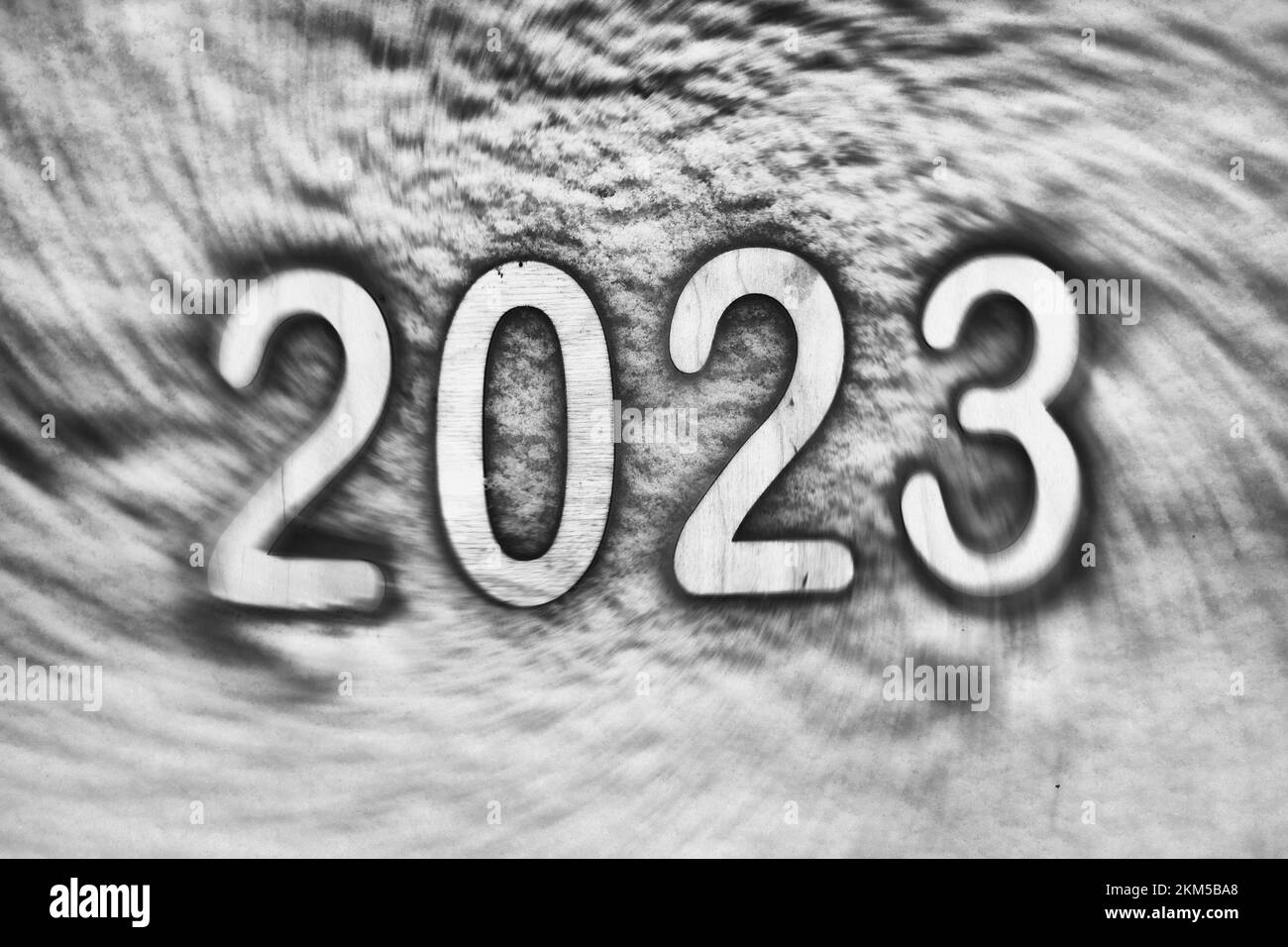 New year number 2023 on the snow in motion blur Stock Photo
