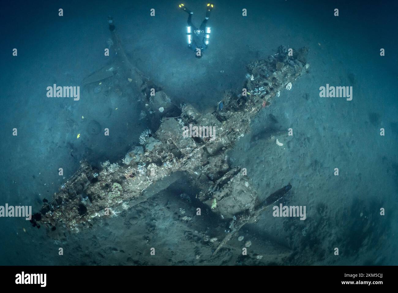 World war 2 Plane wreck in the coral Triangle Stock Photo