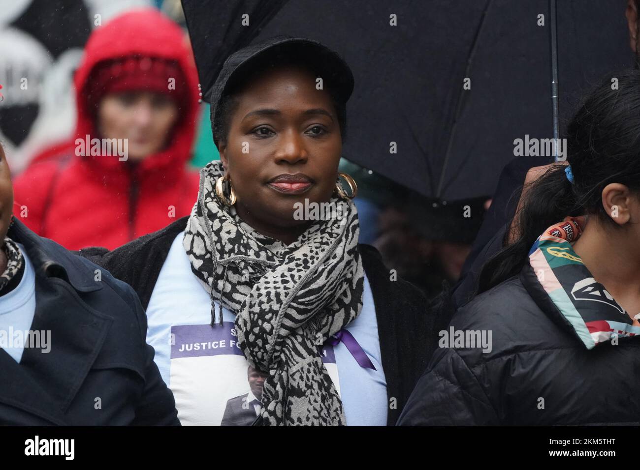 The sister of Sheku Bayoh, Kadi Johnston during a anti-racism and anti-fascist march in Glasgow, organised by the Scottish Trade Unions Congress (STUC), as part of the annual St Andrew's Day march and rally. Picture date: Saturday November 26, 2022. Stock Photo