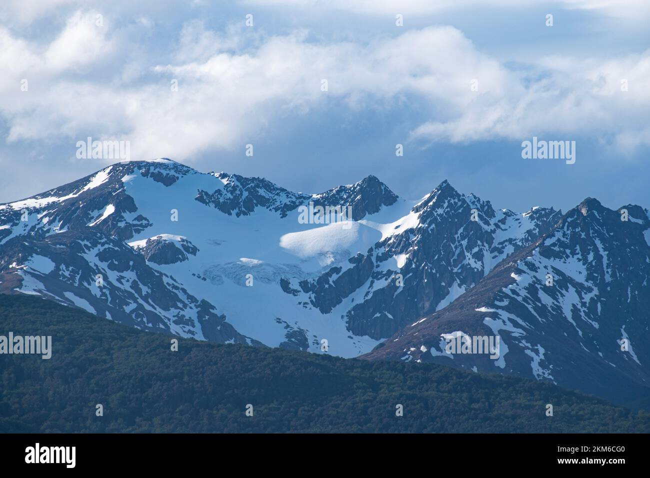 View of the Martial Mountains, seen from the Beagle Channel.  Outside the city of Ushuaia, Argentina. Stock Photo