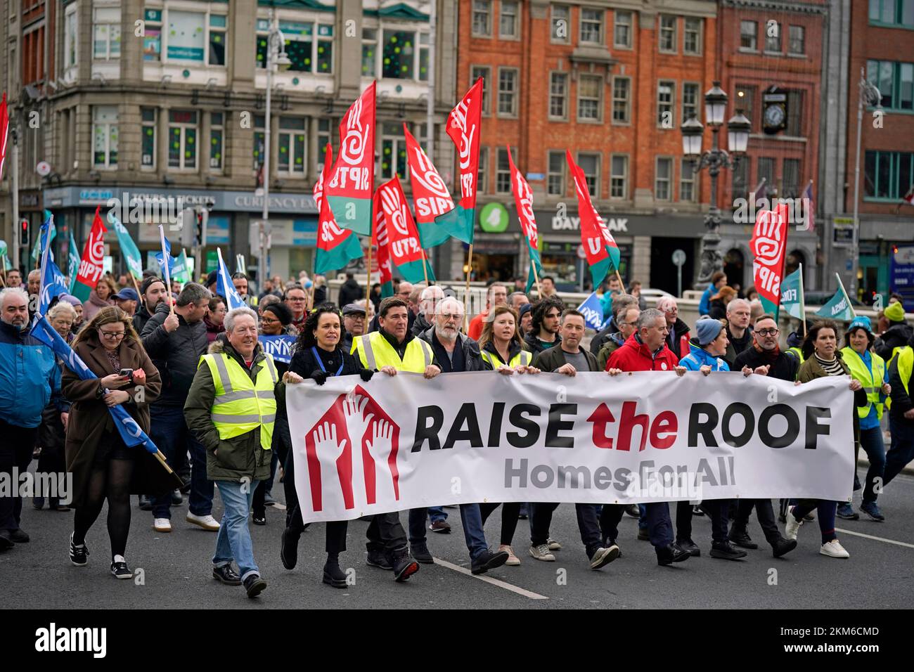 People take part in a Raise the Roof rally in Dublin. The protest is over the country's ongoing housing crisis. Picture date: Saturday November 26, 2022. Stock Photo