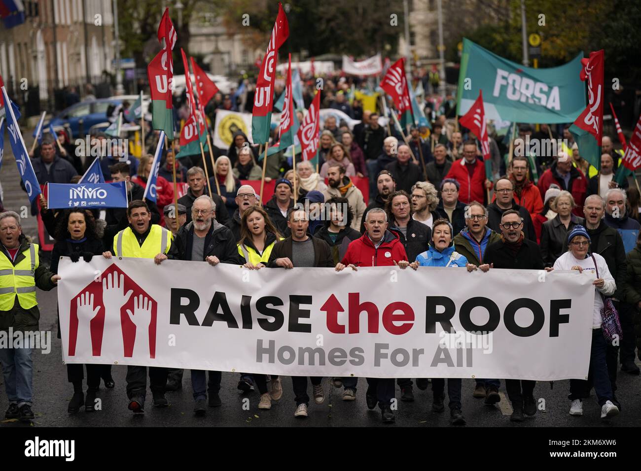 People take part in a Raise the Roof rally in Dublin. The protest is over the country's ongoing housing crisis. Picture date: Saturday November 26, 2022. Stock Photo