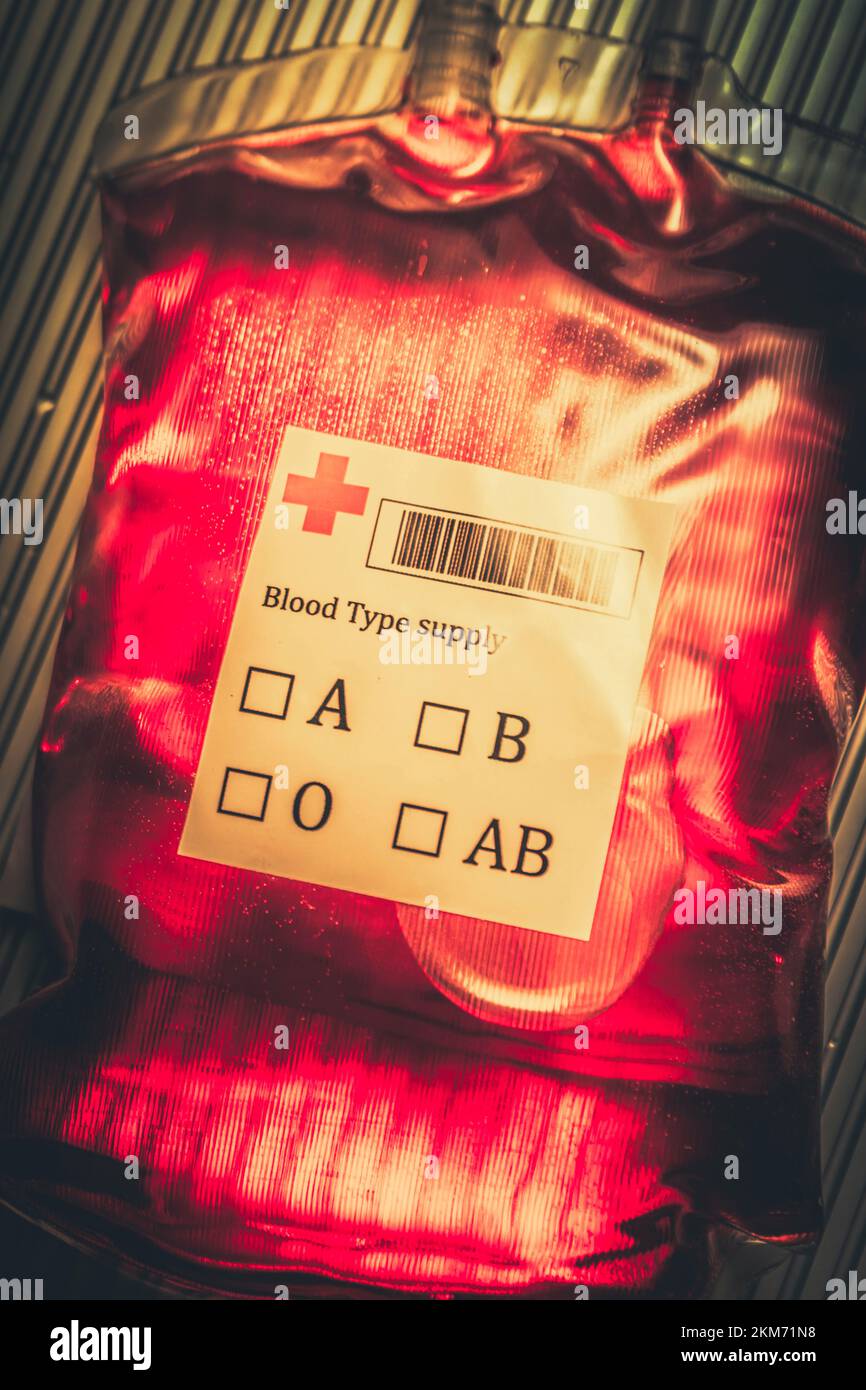 Spotlight on a labeled medical blood donation bag, Donate blood and