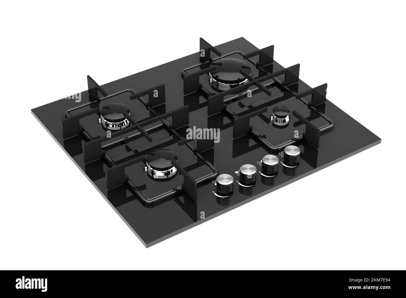 Black Modern Kitchen Gas Stove on a white background. 3d Rendering