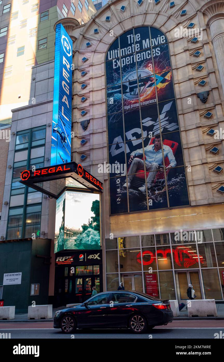 The new facade of the Regal Cinemas in Times Square in New York on Sunday, November 20, 2022. (©ÊRichard B. Levine) Stock Photo