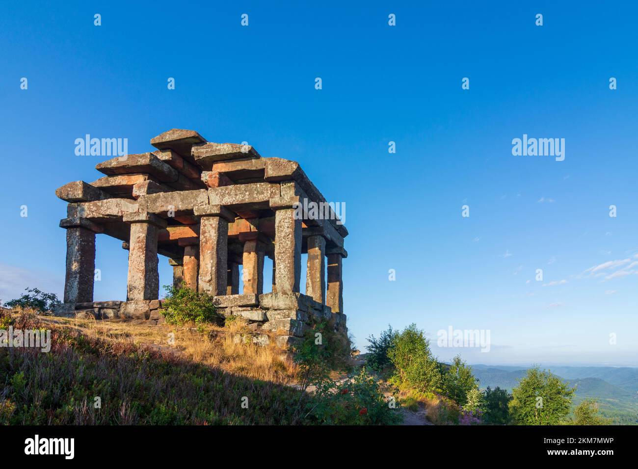 Vosges (Vogesen) Mountains: reconstructed Temple of Vosegus on Mount Mont Donon (Hohe Donne) in Alsace (Elsass), Bas-Rhin (Unterelsass), France Stock Photo