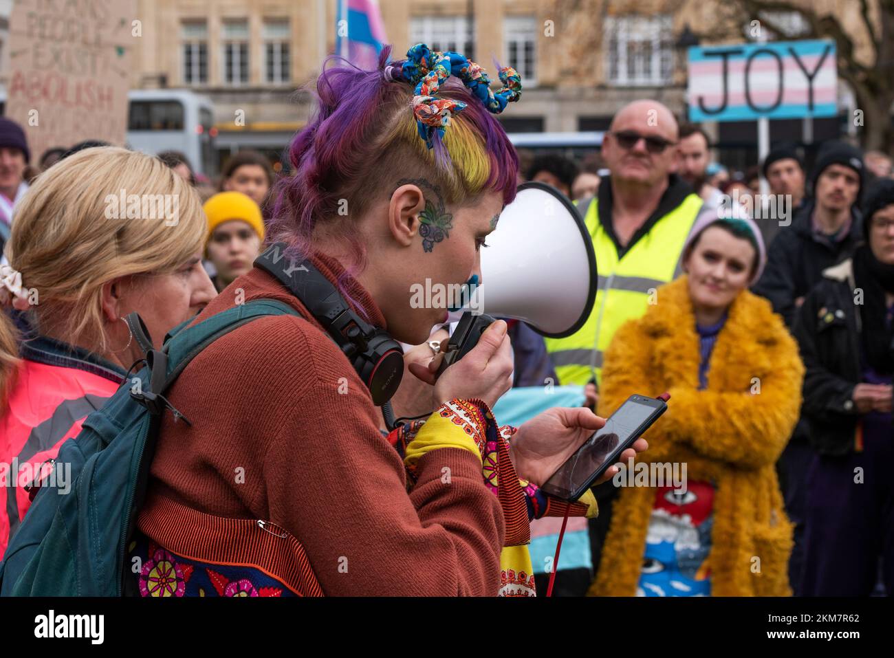 Bristol, UK. 26th November 2022. Trans Pride South West Protest and Bristol City Centre march. Gathering at College Green for speeches then marching through Bristol City centre. Credit: Stephen Bell/Alamy Live News Stock Photo
