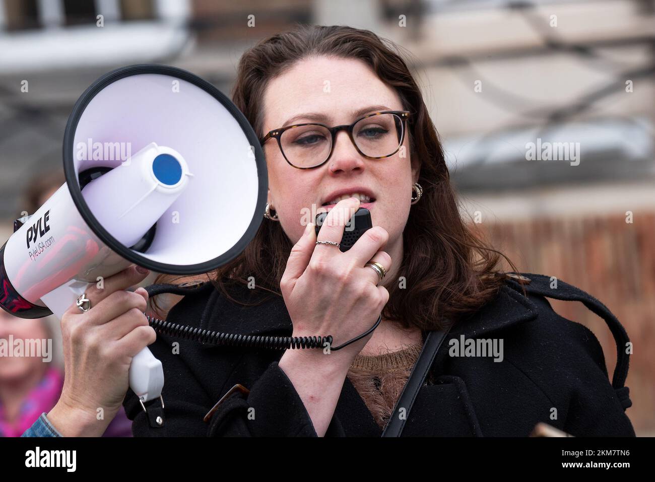 Bristol, UK. 26th November 2022. Trans Pride South West Protest and Bristol City Centre march. Gathering at College Green for speeches then marching through Bristol City centre. Credit: Stephen Bell/Alamy Live News Stock Photo