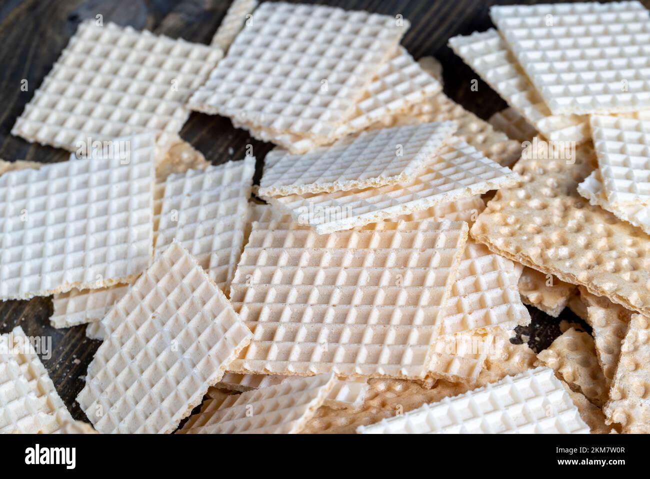 thin crispy waffles made of wheat flour, eggs and sugar, thin wheat