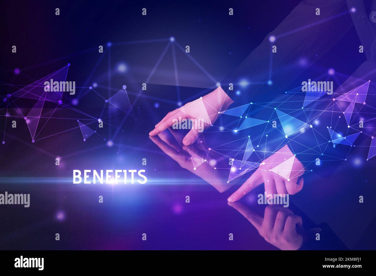 Businessman touching huge screen concept Stock Photo