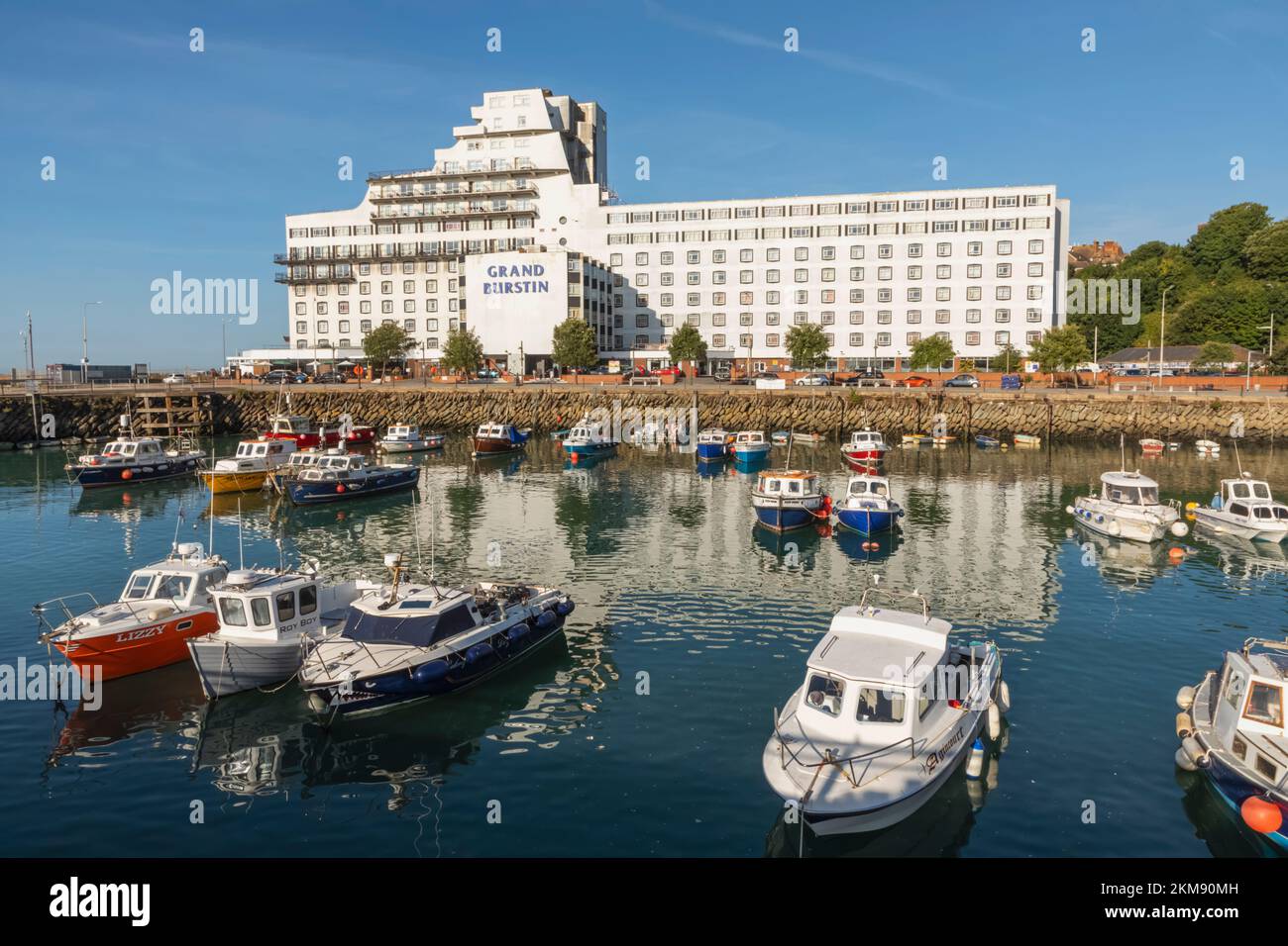 England,  Kent, Folkestone, Folkestone Harbour and The Grand Burston Hotel Stock Photo