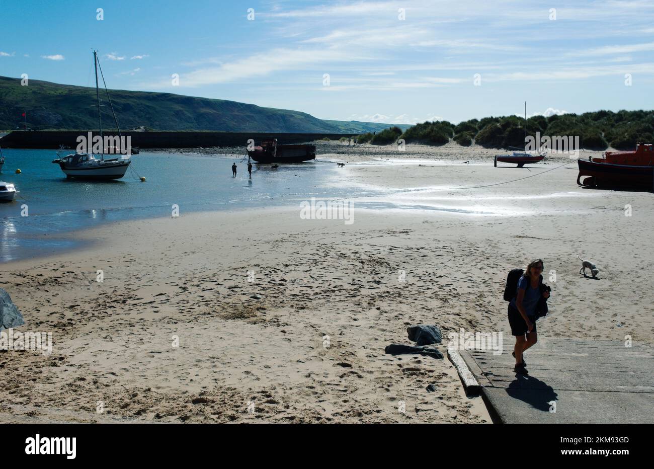Barmouth - Wales - September 14 2022 : Beautiful Welsh seaside destination. Summer day scene with view of the sandy beach and bay. Stock Photo