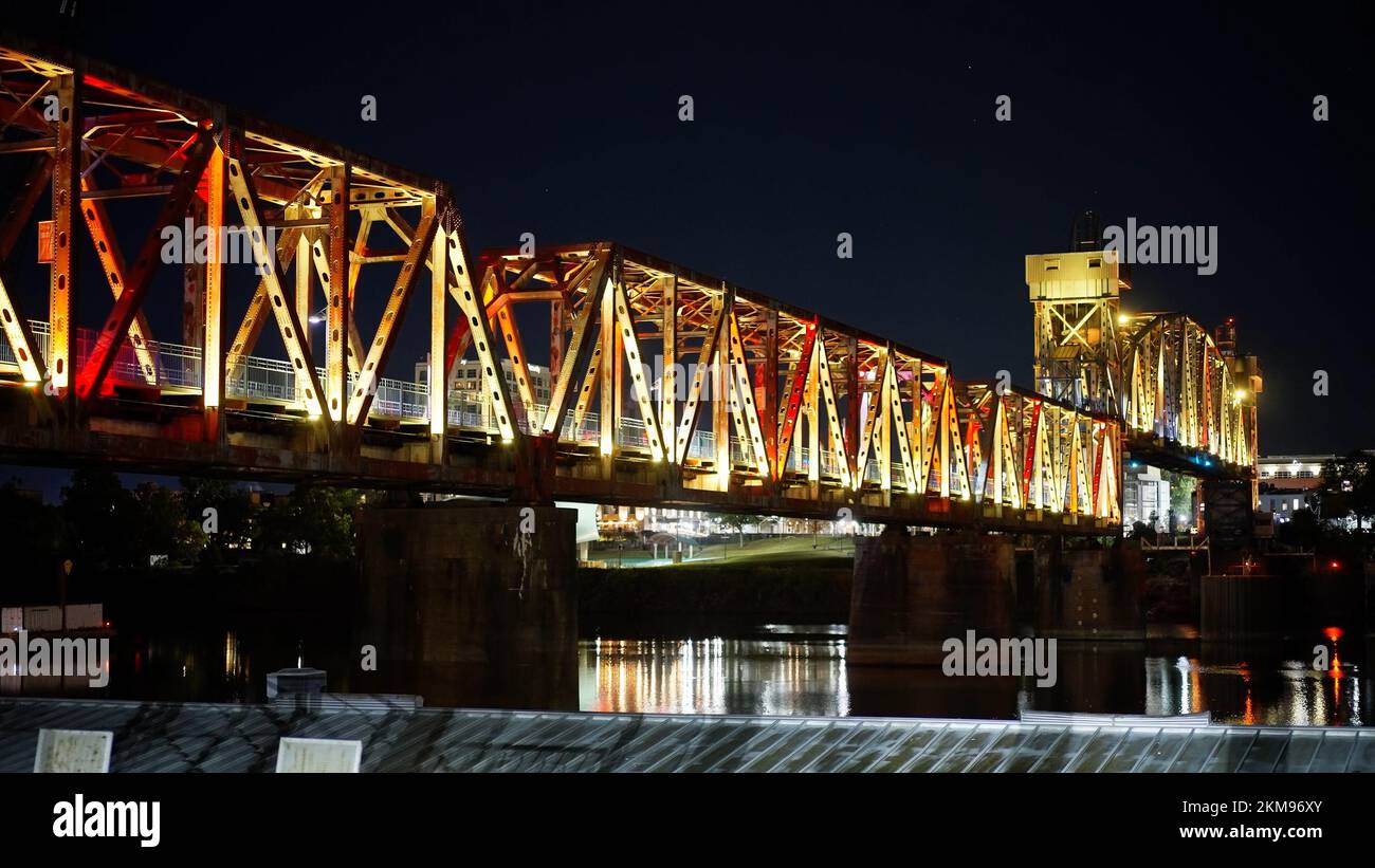 Junction Bridge in Little Rock illuminated at night LITTLE ROCK