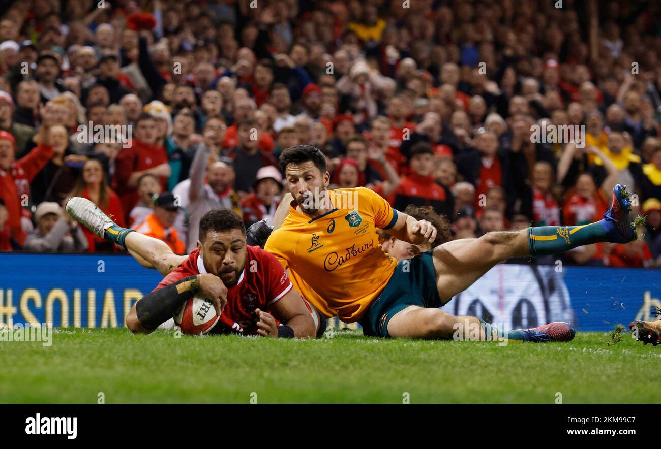 Rugby Union - International - Wales v Australia - Principality Stadium, Cardiff, Wales, Britain - November 26, 2022 Wales' Taulupe Faletau scores their second try Action Images via Reuters/Andrew Couldridge Stock Photo