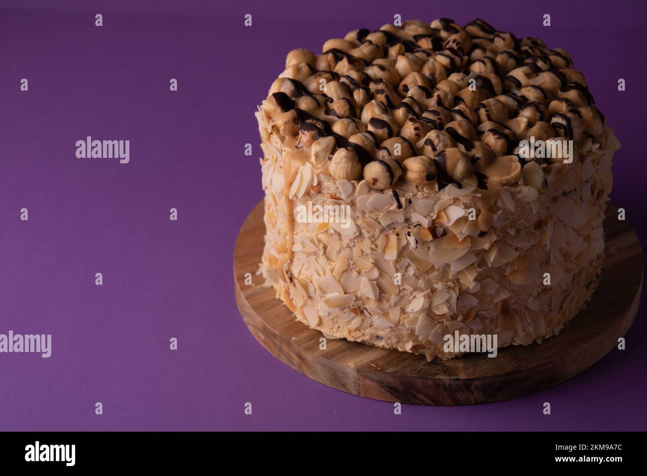 Close-up photo of a cake on a wooden board Stock Photo