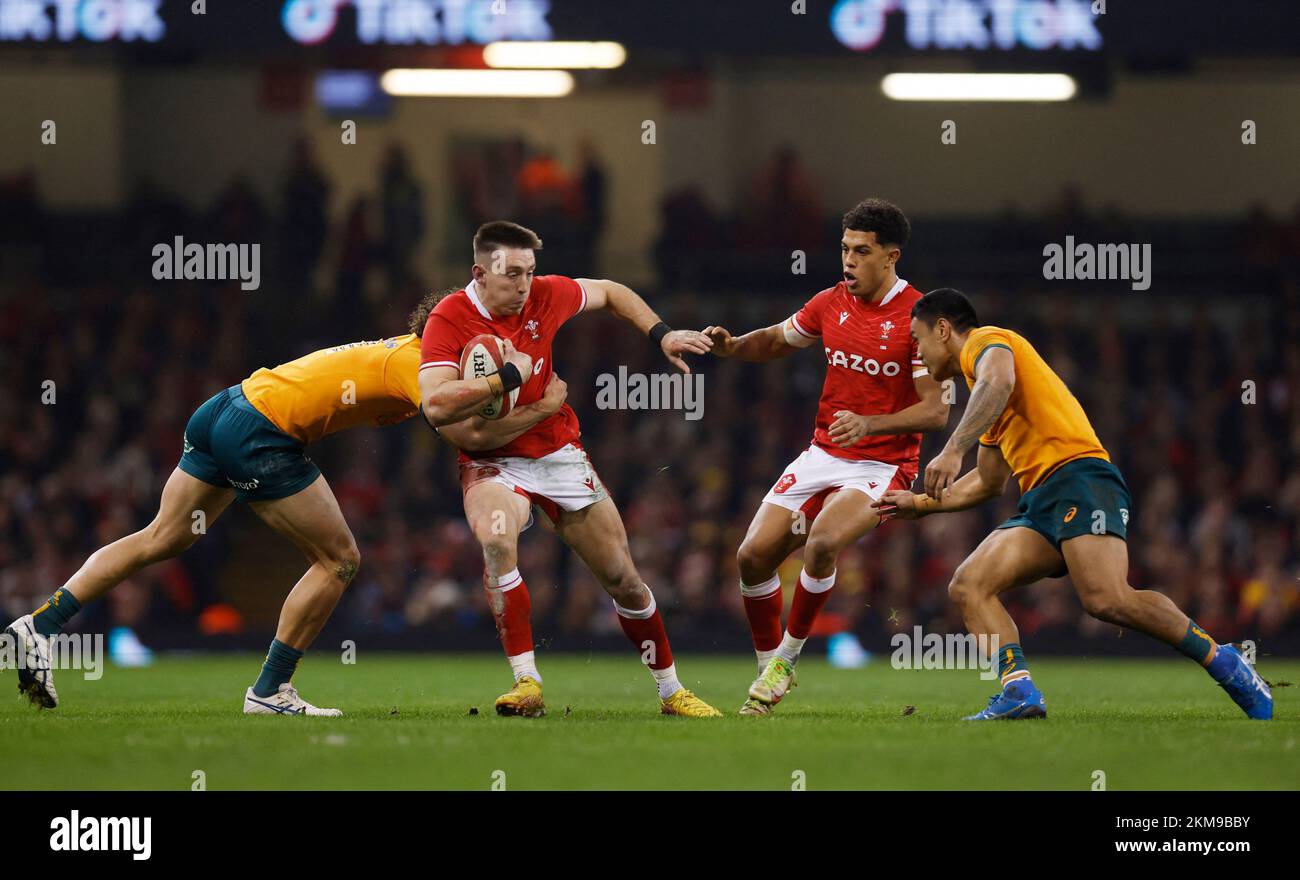 Rugby Union - International - Wales v Australia - Principality Stadium, Cardiff, Wales, Britain - November 26, 2022 Wales' Leigh Halfpenny in action with Australia's Mark Nawaqanitawase Action Images via Reuters/Andrew Couldridge Stock Photo