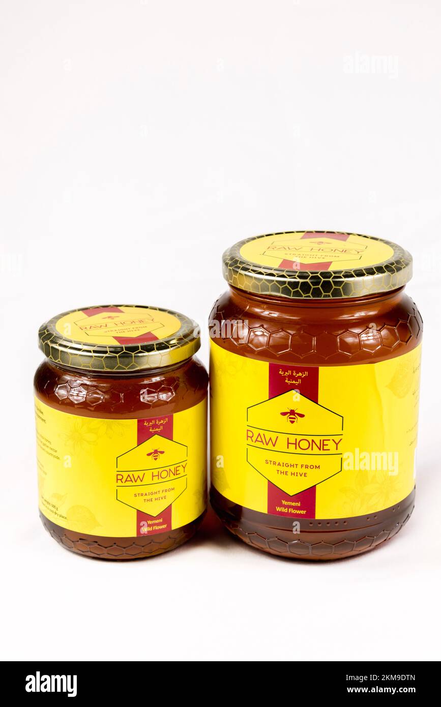 Two Jars of Raw Honey wild flower produced in Yemen, Middle East