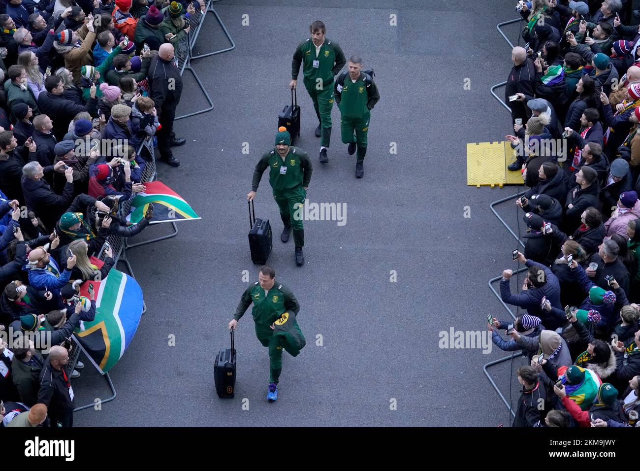 Members of the South Africa team arrive at the ground ahead of the Autumn International match at Twickenham Stadium, London. Picture date: Saturday November 26, 2022. Stock Photo