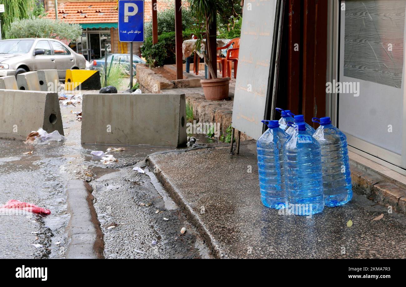 Beirut, Lebanon. 25th Nov, 2022. Bottled water on sale outside a shop