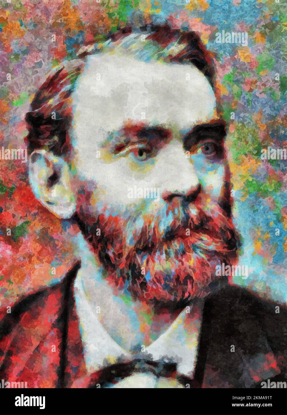Illustrations  Portrait Alfred Bernhard Nobel, Swedish chemist, engineer, inventor, entrepreneur, and philanthropist. Stock Photo