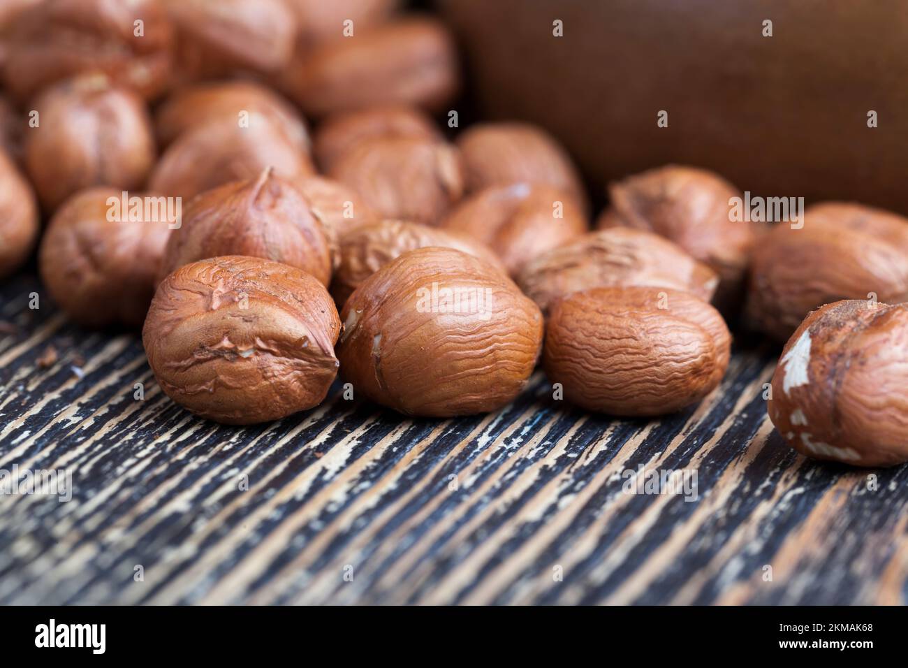 ripe hazelnuts ready for eating, hazelnuts peeled from the shell Stock