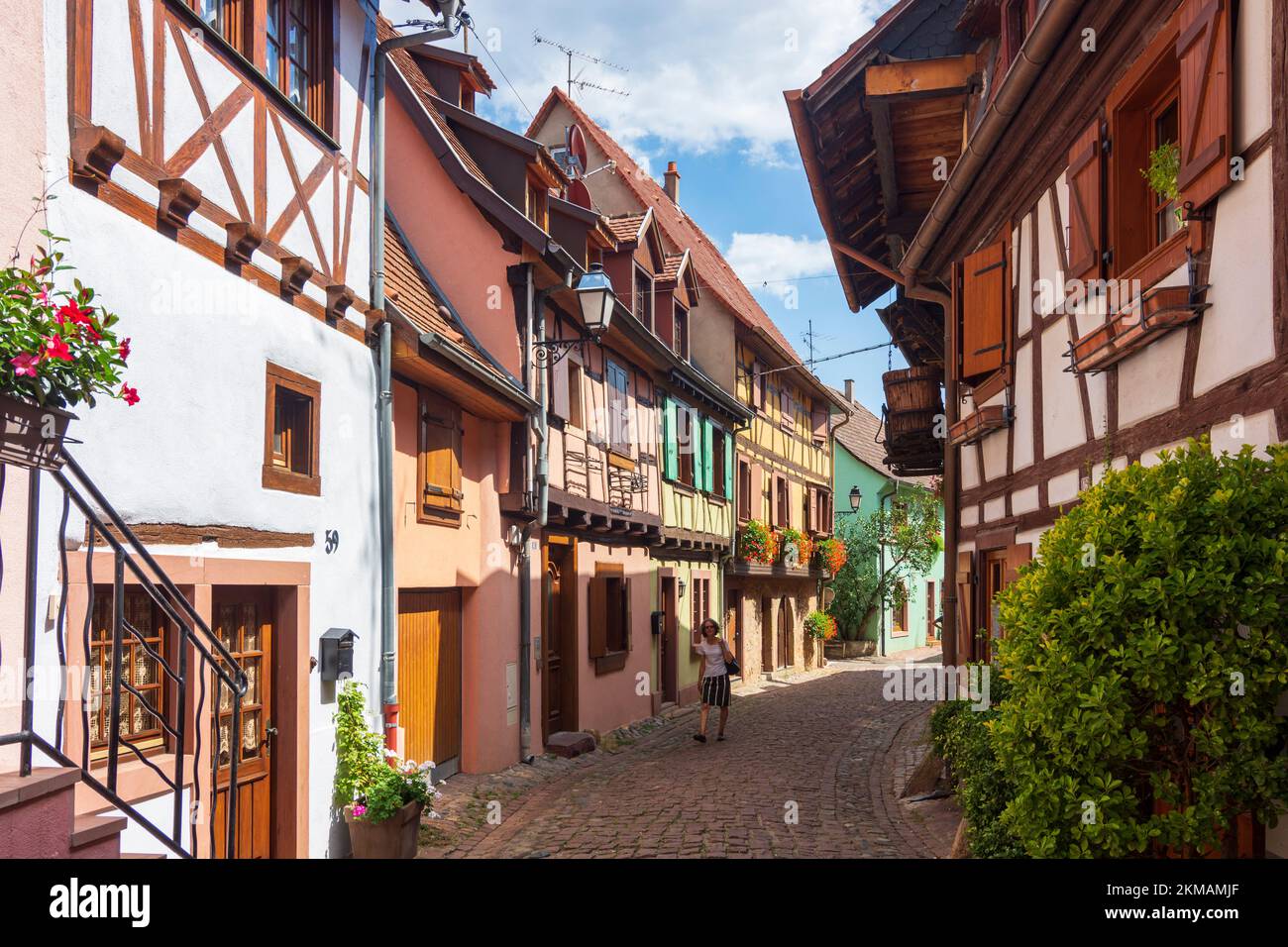Eguisheim (Egisheim) Old Town, narrow alley, halftimbered houses