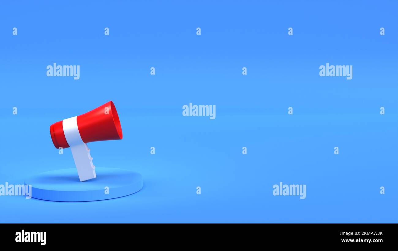 announcement banner design in 3d illustration, isolated hand speaker