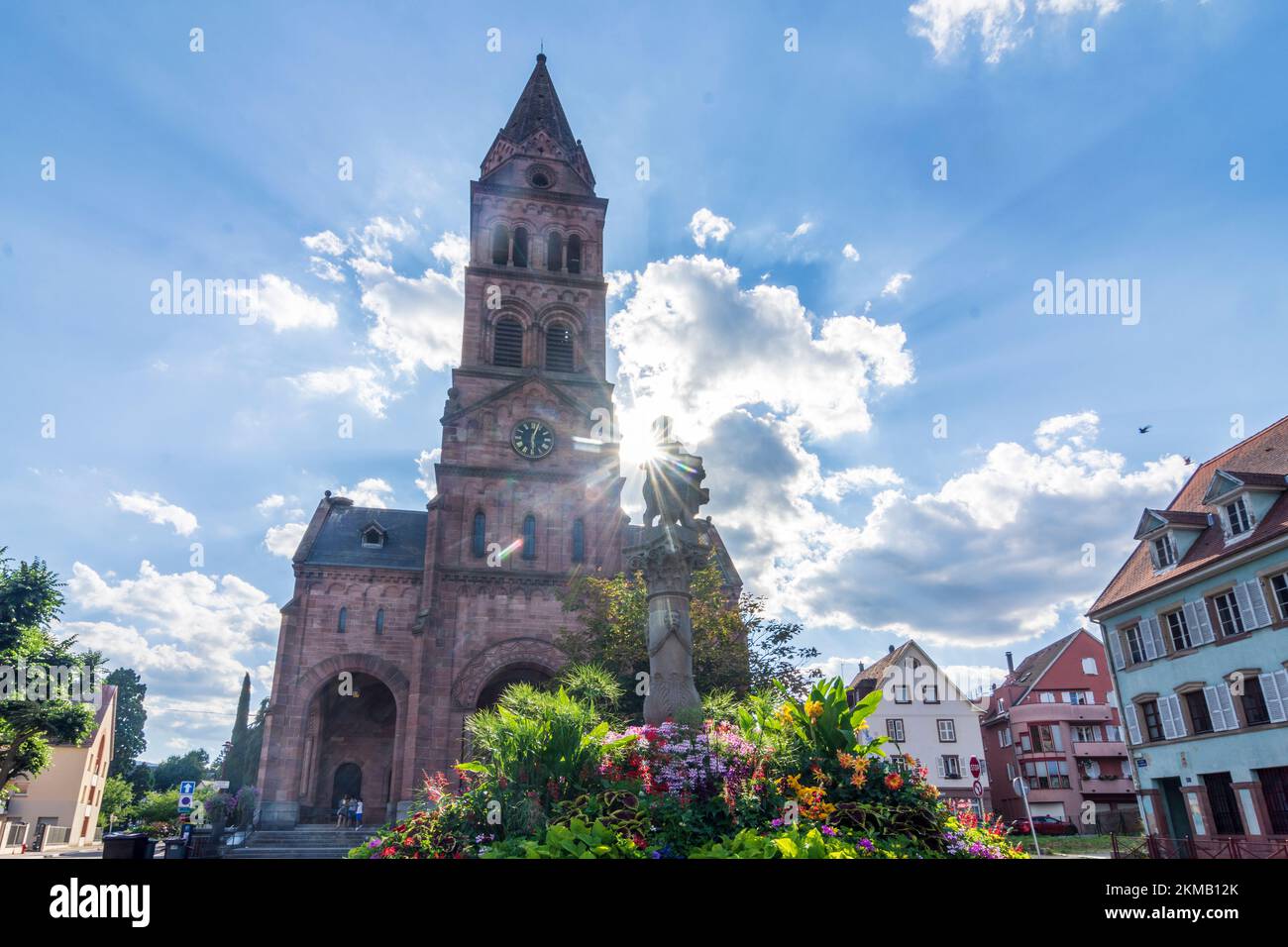 Munster (Münster im Elsass, Minschter) : Protestant Church in Alsace (Elsass), Haut-Rhin (Oberelsass), France Stock Photo