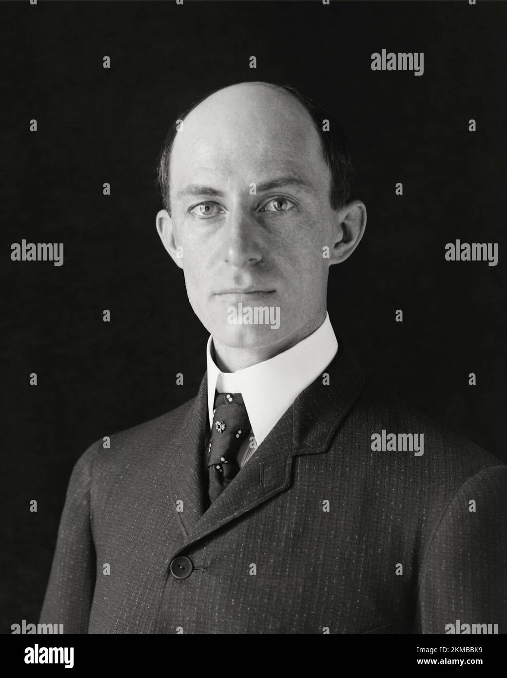 A portrait photograph of Wilbur Wright at Wright brothers, by Orville Wright. 1905. Stock Photo
