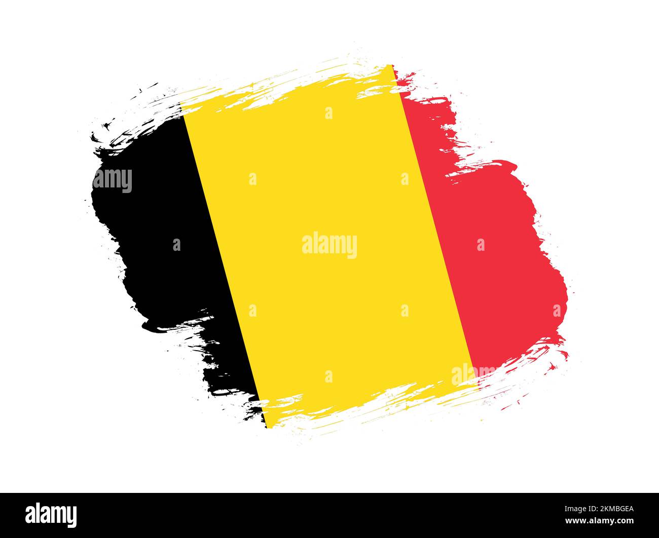 Stroke brush textured flag of belgium on white background Stock Photo ...