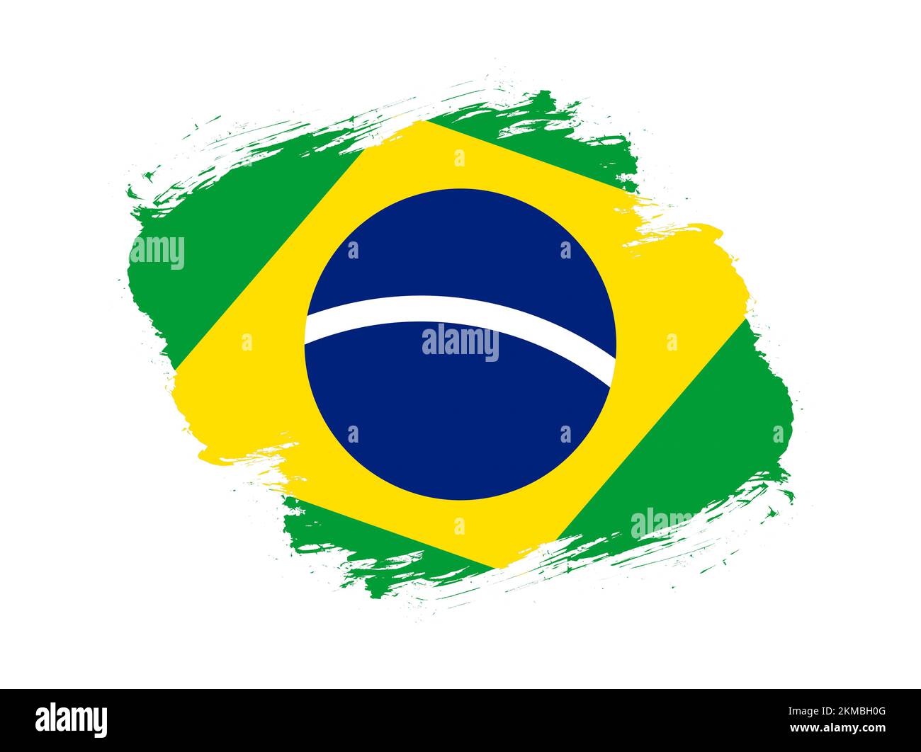 Stroke brush textured flag of brazil on white background Stock Photo ...