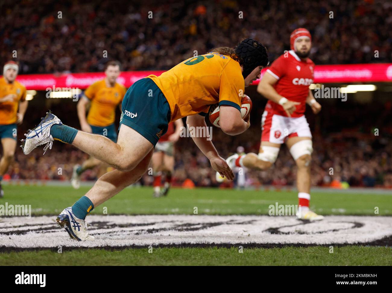 Rugby Union - International - Wales v Australia - Principality Stadium, Cardiff, Wales, Britain - November 26, 2022 Australia's Lachlan Lonergan scores their fourth try Action Images via Reuters/Andrew Couldridge Stock Photo