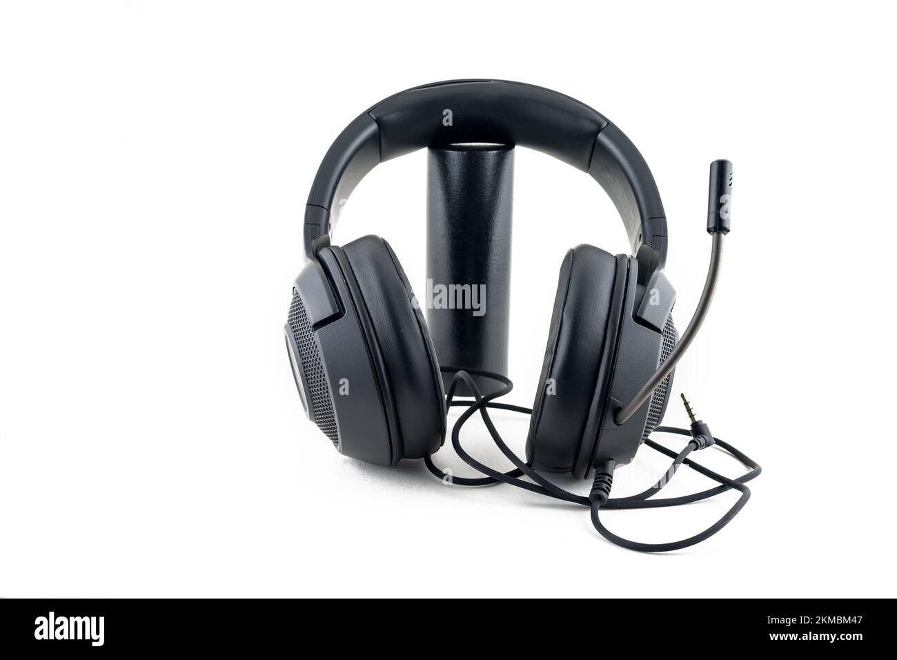 black headphones on white background Stock Photo Alamy