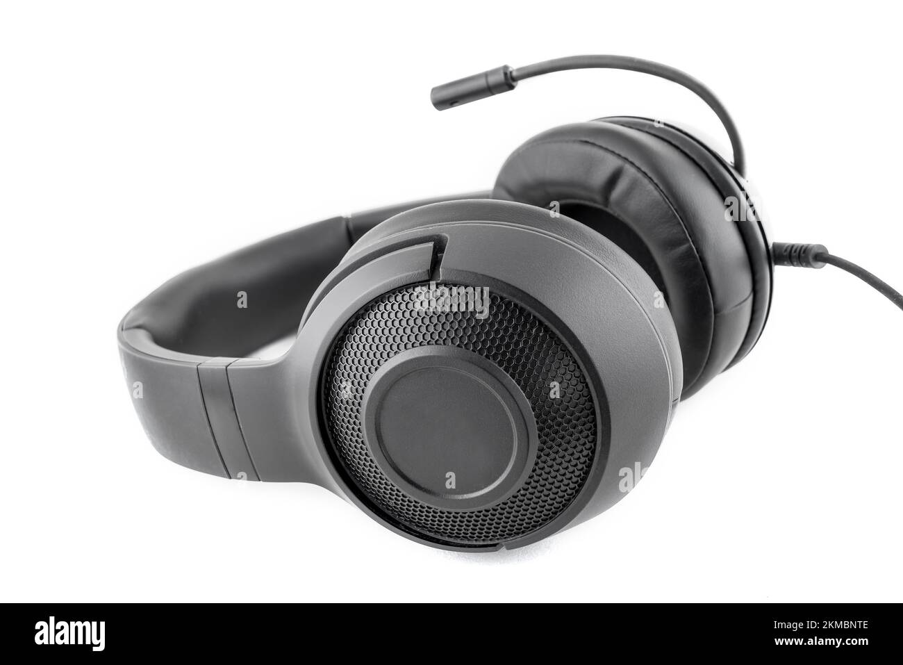 black headphones on white background Stock Photo Alamy