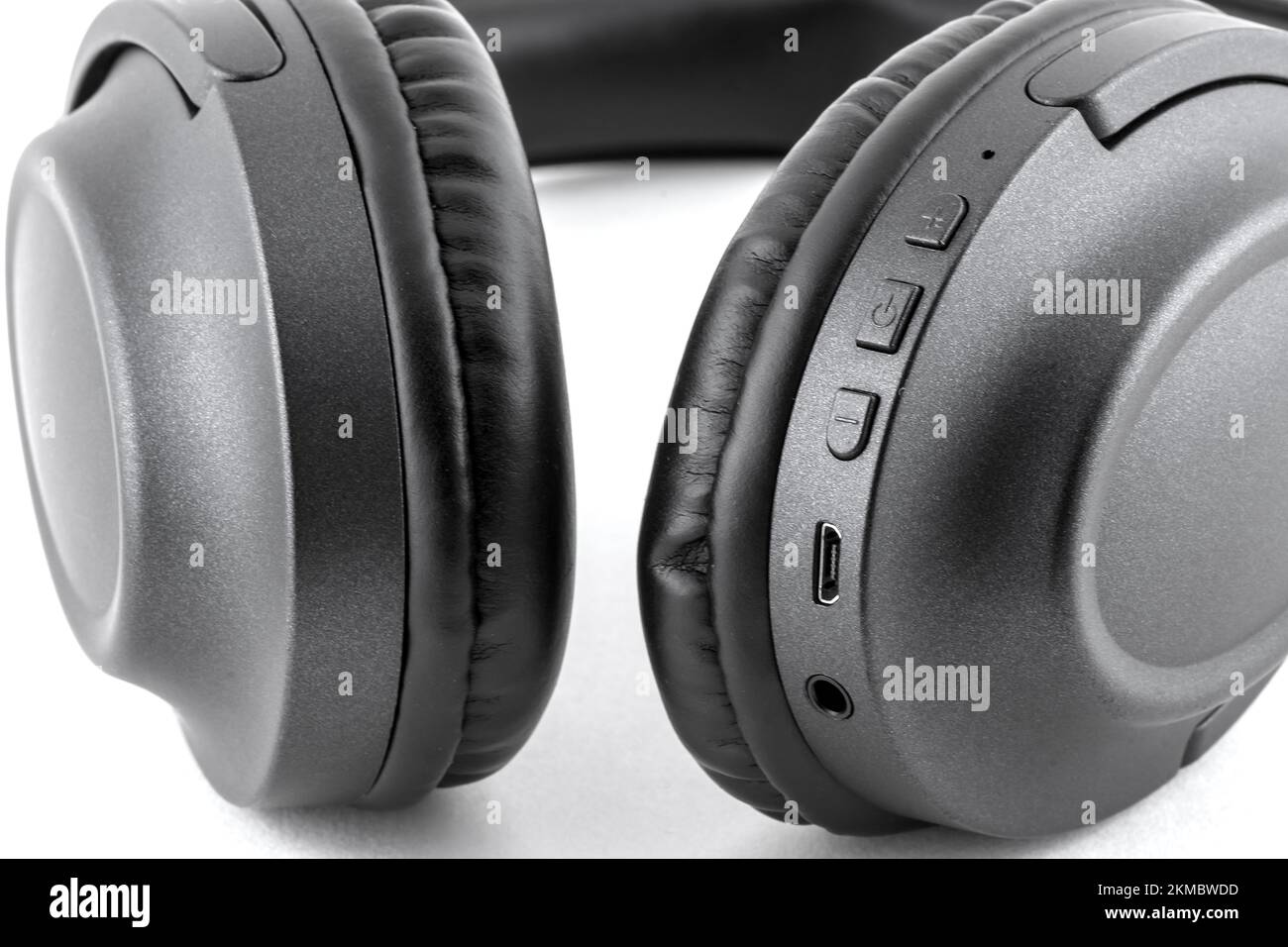 black headphones on white background Stock Photo Alamy