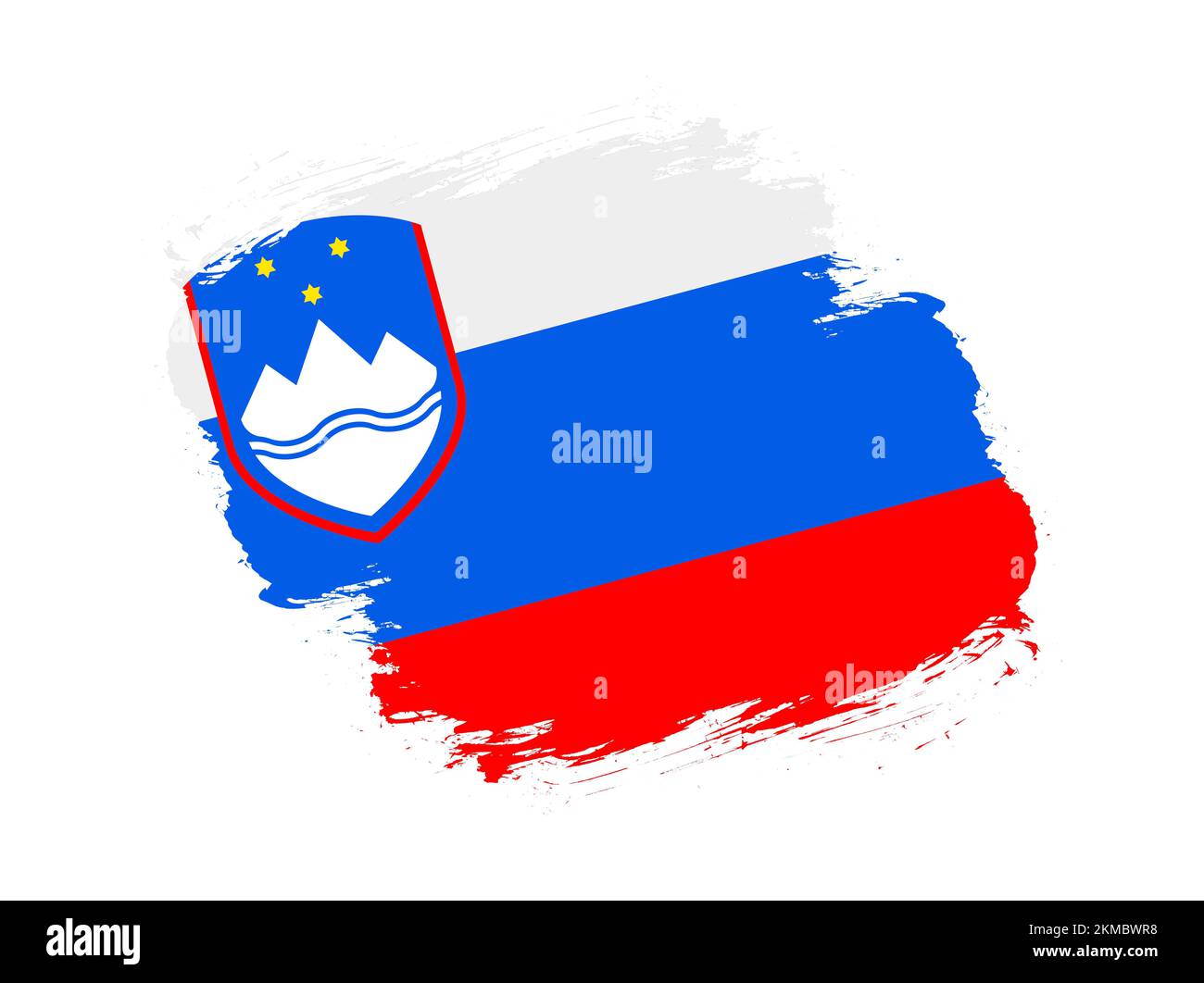 Stroke brush textured flag of slovenia on white background Stock Photo ...