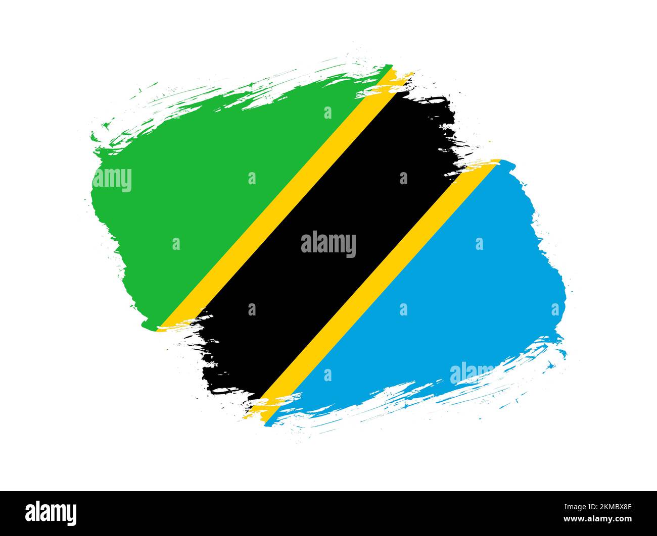 Stroke brush textured flag of tanzania on white background Stock Photo ...