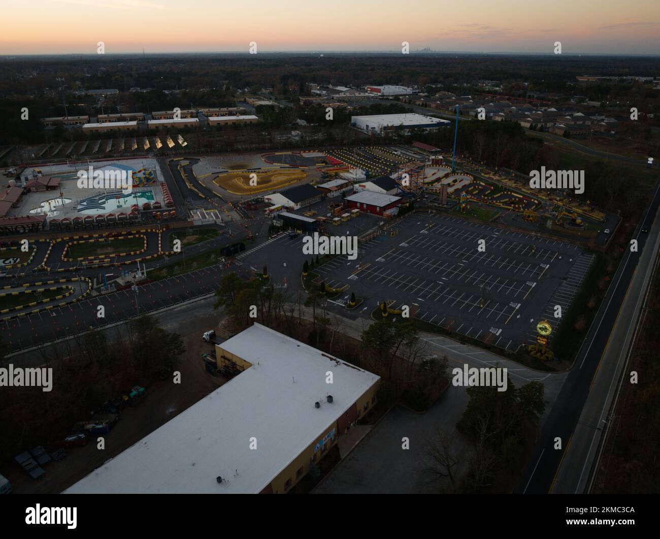 An aerial view of the Diggerland USA amusement park in Berlin Township