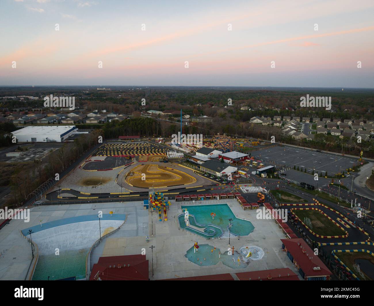 An aerial view of the Diggerland USA amusement park in Berlin Township