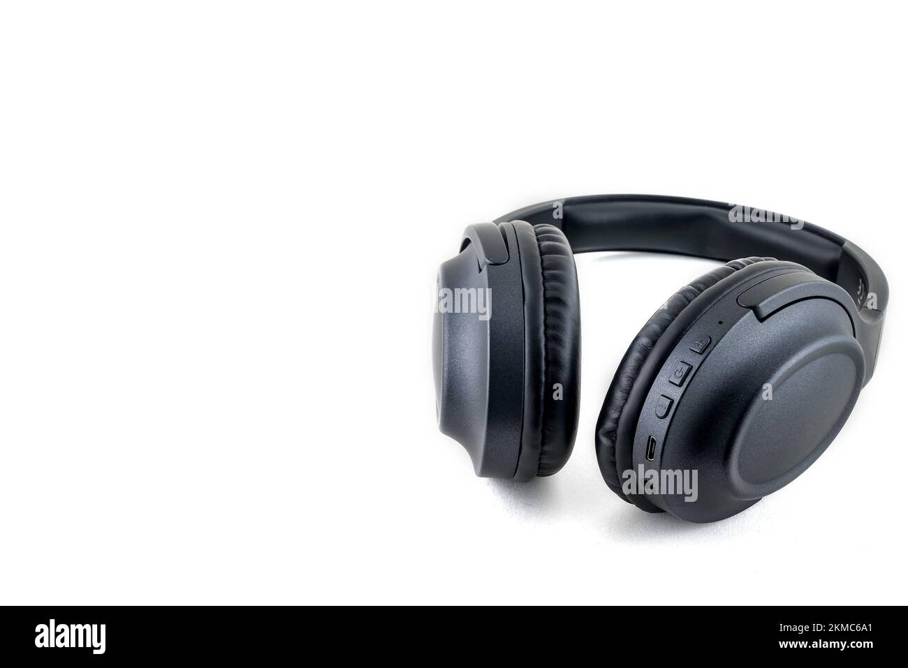 black headphones on white background Stock Photo Alamy