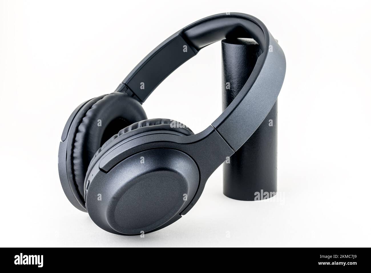 black headphones on white background Stock Photo Alamy