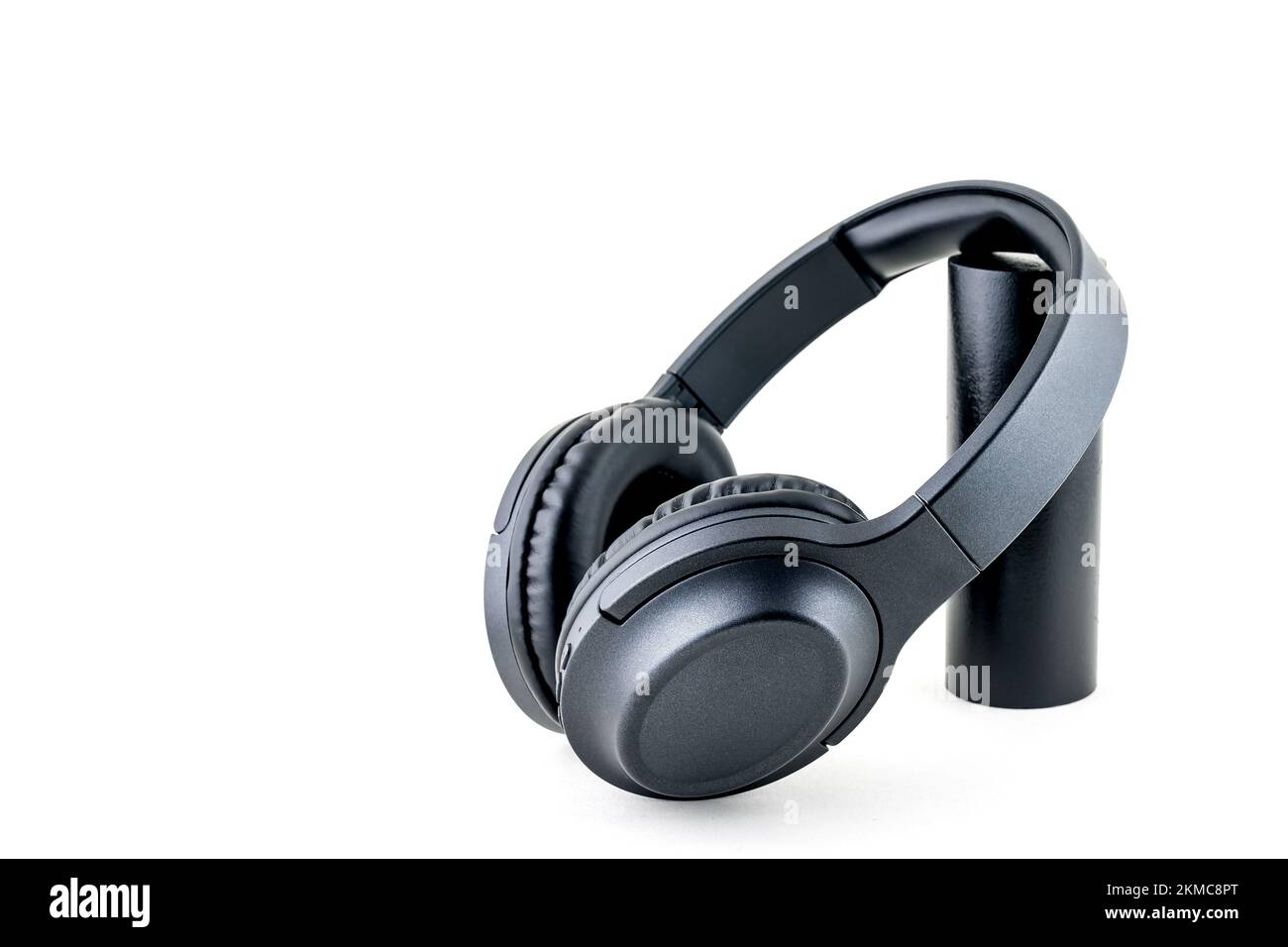 black headphones on white background Stock Photo Alamy