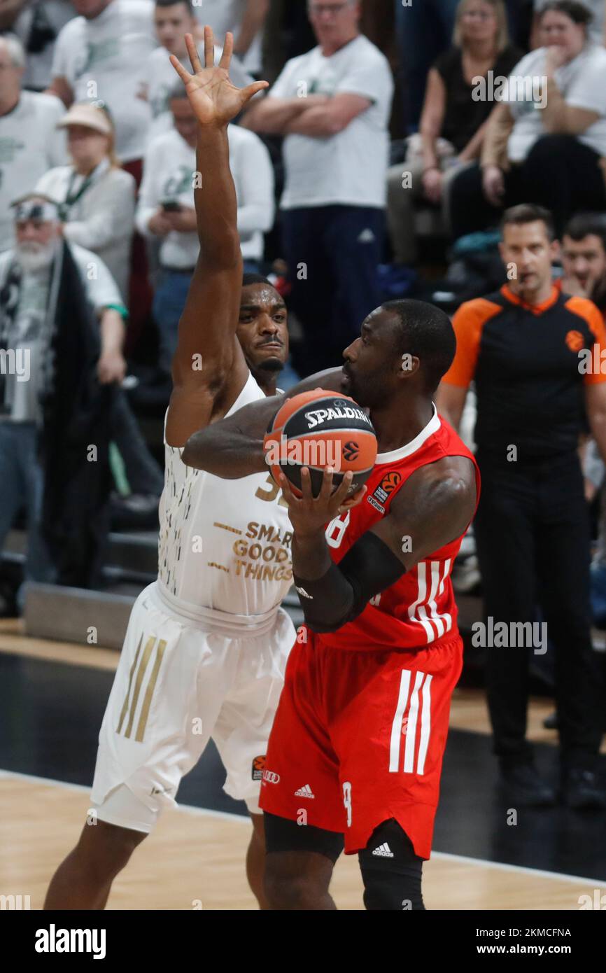 Othello HUNTER of Bayern Munich and Retin OBASOHAN of Lyon during the Turkish Airlines EuroLeague Basketball match between LDLC ASVEL Villeurbanne and FC Bayern Munich on November 23, 2022 at Astroballe in Villeurbanne, France - Photo Romain Biard / Isports / DPPI Stock Photo