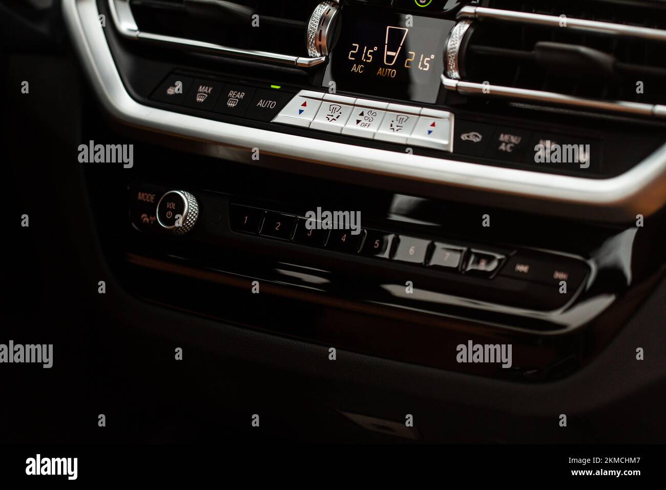 Color car air conditioning buttons close up view inside a car. Car