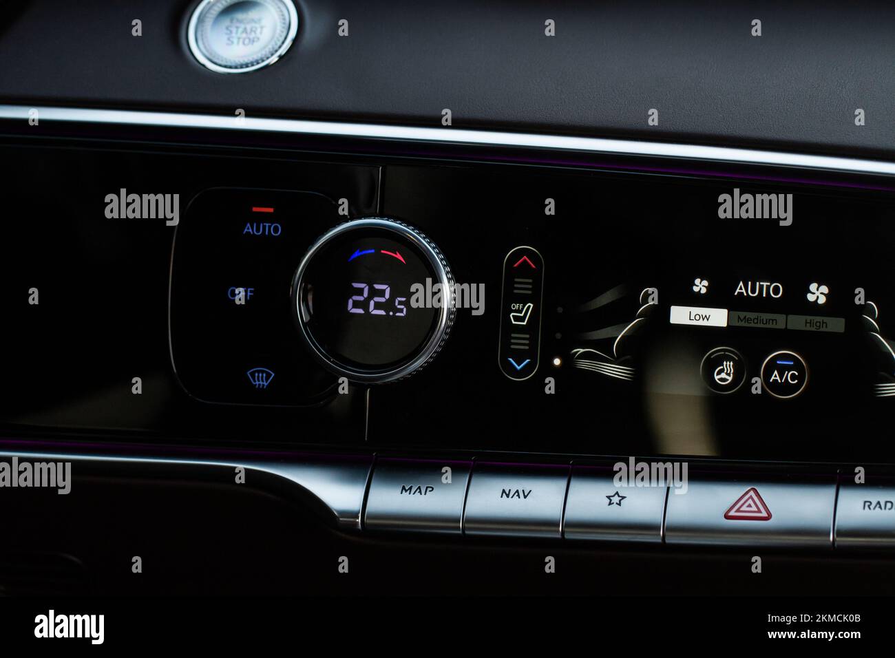 Digital control panel car air conditioner dashboard. Modern car
